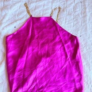 BCBGMaxAzria Hot Pink Halter Camisole with Gold Chain Straps